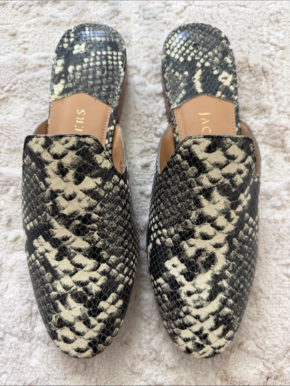 Jack Rogers Black & White Snake-Print Slide Mules